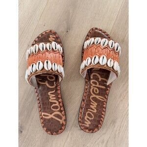 Sam Edelman Raffia Brown Seashell Beachy Gale Slide Sandals Sz 8.5